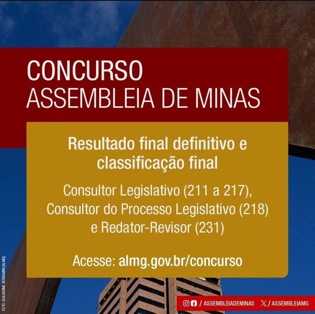 Resultado final de concurso para consultores legislativos e redatores-revisores é publicado pela ALMG