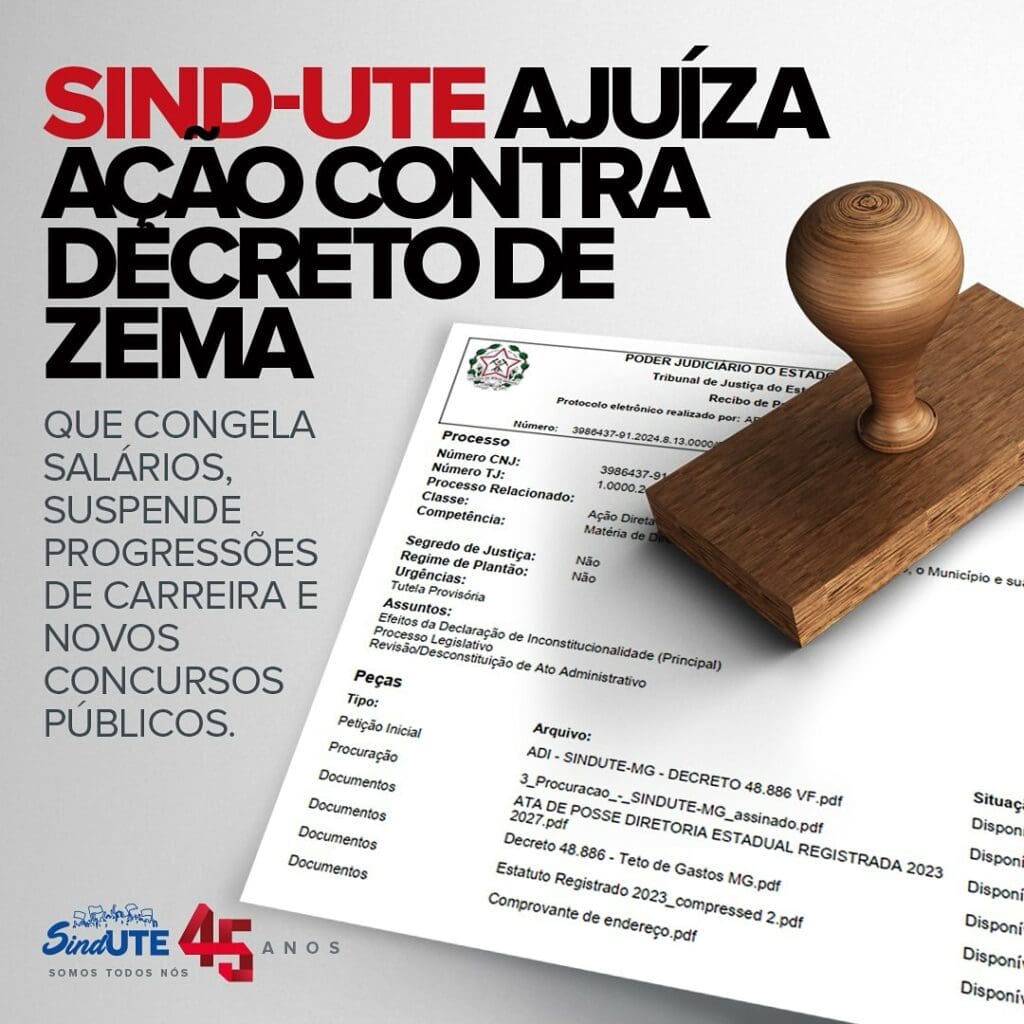 Sind-UTE ajuíza ação contra decreto de Zema que congela salários e suspende concursos públicos