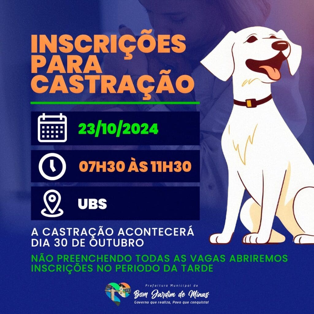 Inscrições para castração de animais em Bom Jardim de Minas
