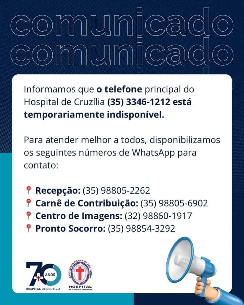 Hospital de Cruzília informa sobre mudança temporária no atendimento telefônico