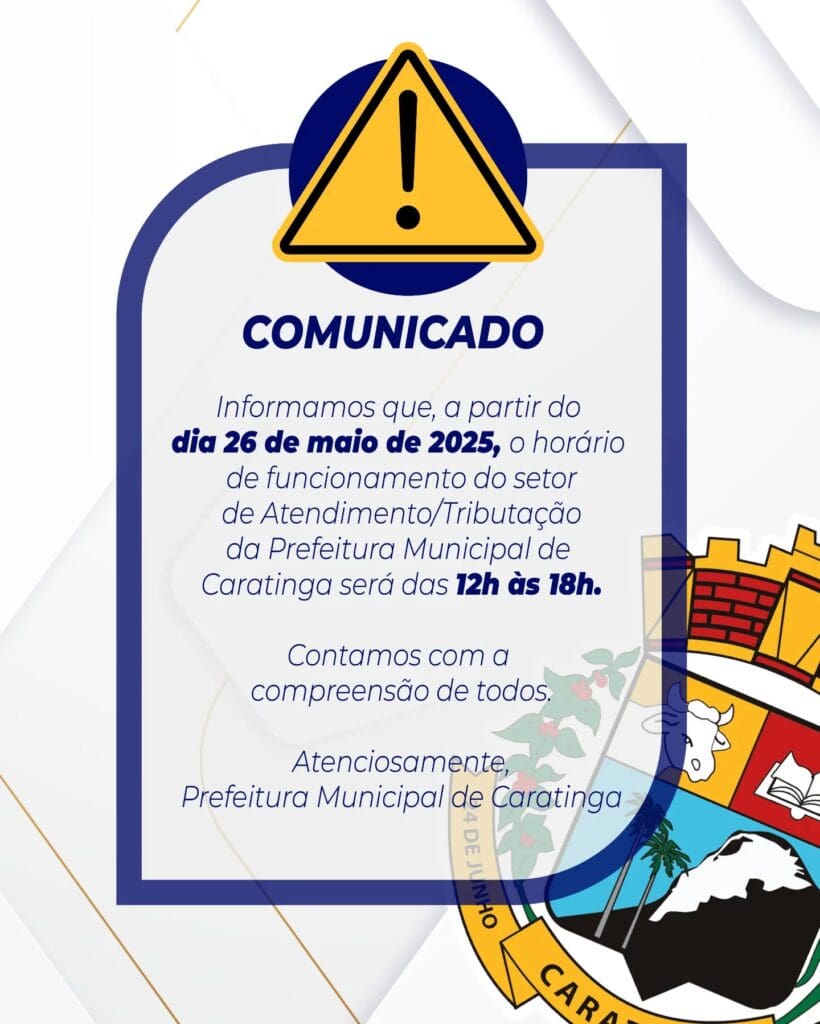 Prefeitura de Caratinga altera horário de atendimento do setor de Tributação