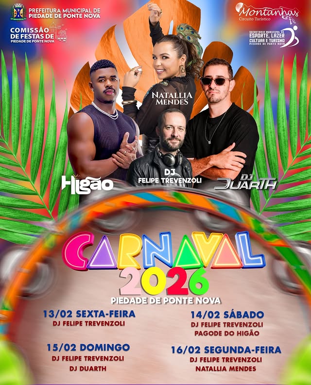 Piedade de Ponte Nova anuncia programação do Carnaval 2026 com foco em cultura e lazer
