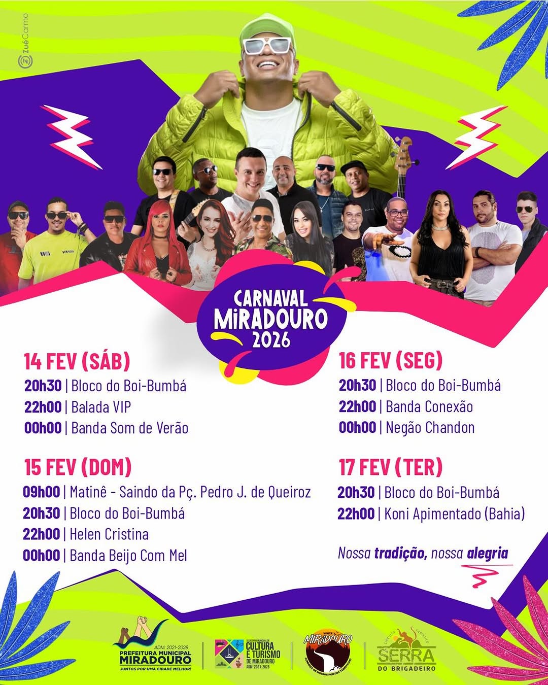Carnaval Miradouro 2026 terá quatro dias de festa com shows e blocos tradicionais