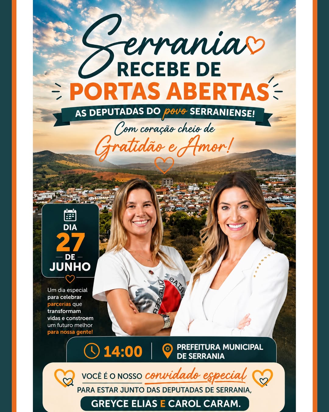 Serrania recebe deputadas Greyce Elias e Carol Caram em encontro aberto à população